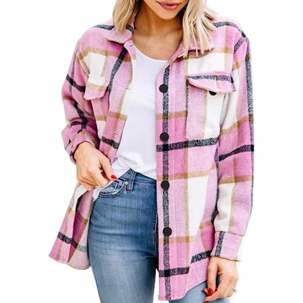 Skjortjackor, rutiga jackor, långärmade blusar, skjorttoppar med knappar pink L