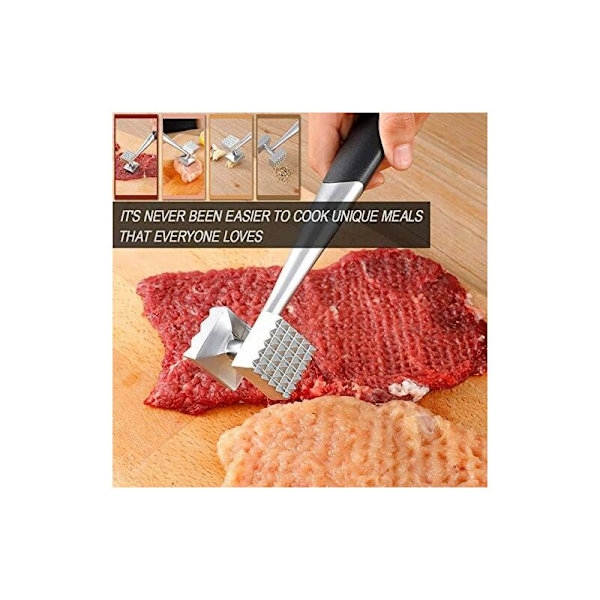 Köttmörare, Dubbelsidig Spikad Köttklubba, Kötthammare Används för Biff, Kyckling, Fisk, Köttpund med Bekvämt Gummigrepp, Kött