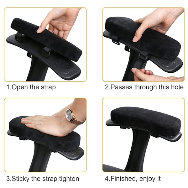 1 par Stolarmlene Puter Albuepute Trykkavlastning Kontorstol Gamingstol armlene med Memory Foam armleneputer Black