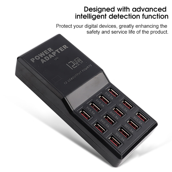 12-Port Multi Fast Charger USB-opladningsstation Hub til mobiltelefon Tablet (110-240V)EU