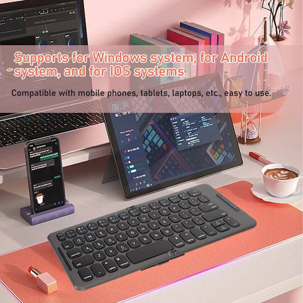 Hopfällbart Bluetooth-tangentbord 2-faldigt trådlöst tangentbord 3-kanaler för surfplatta