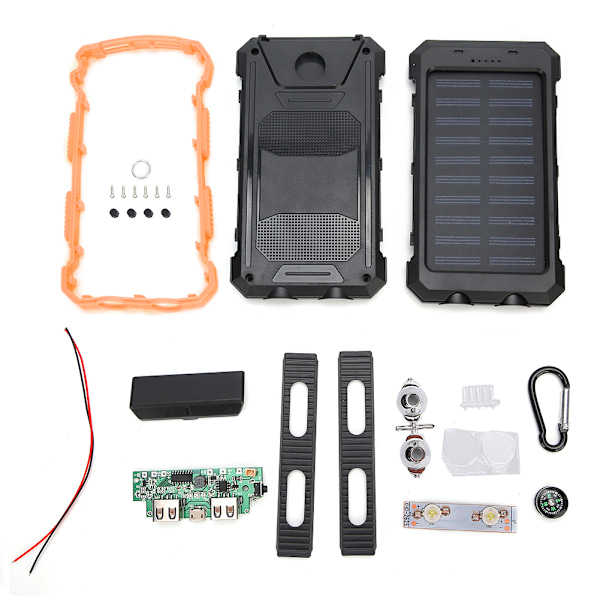 10000mAh Utomhus Snabbladdning Sol Mobil Power Bank Case DIY Kit med Kompass Svart   Orange