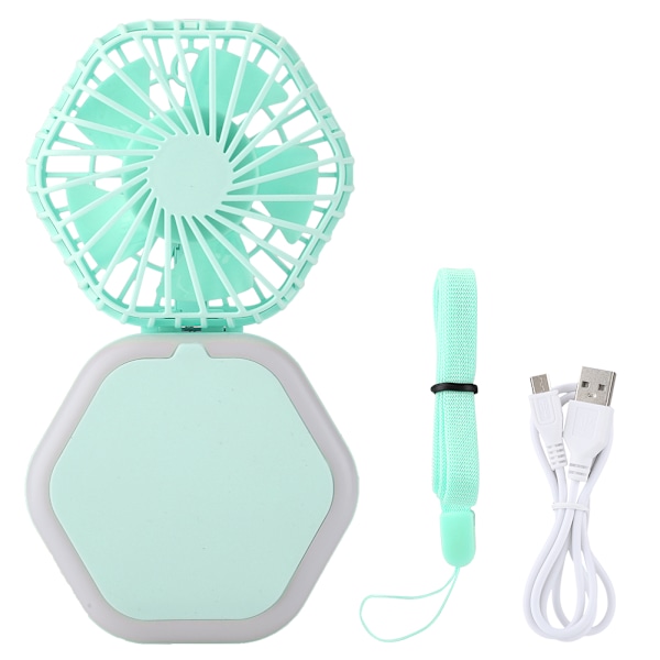 Kannettava taitettava USB-ladattava tuuletin peilillä LED-valolla 3-in-1 monitoiminen (vihreä)