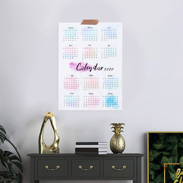 Färgglad väggkalender 2020, hängande kalenderduk för hem, bakgrundsstudie, dekoration 50x70cm
