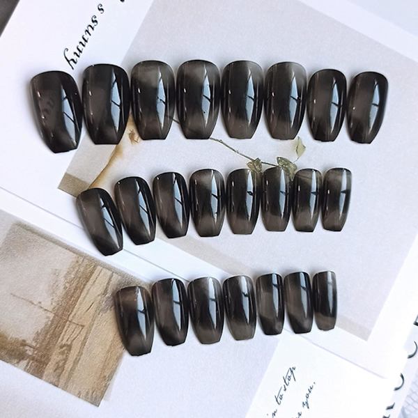 Franska kisttryck på naglar för kvinnor Glansigt omslag Falska naglar Ballerina nagelkonst DIY Akryl falska nagelspetsar Stick on naglar 24 st