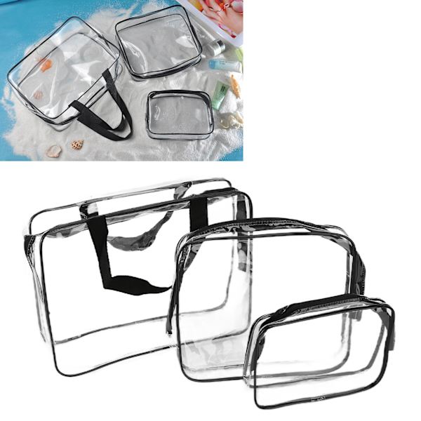 3 st tvättväska PVC transparent kosmetisk väska miljöskydd reseförvaringsväska