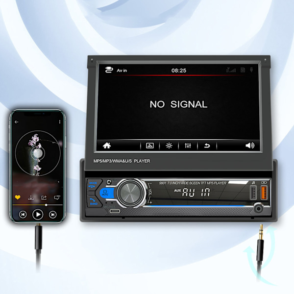 7in Bil MP5-spelare HD Retractable Screen 12 LED Backup-kameror Trådlös Carplay för Android Auto Bil Multimedia-spelare