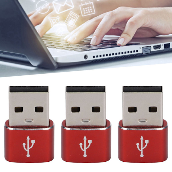 3 kpl USB 2.0 uros-uros-liitäntä Metalli USB-uros-uros-liitäntä kannettavalle tietokoneelle ja matkapuhelimelle (Punainen)