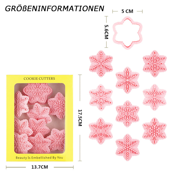 9 KPL:n lumihiutaleen muotit koristeluun Fondant-kuviointiin