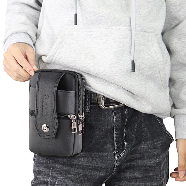 Läder mobiltelefon Fanny pack män bär bälte vertikal spänne multifunktionell 7,5 \"nöthud telefonväska