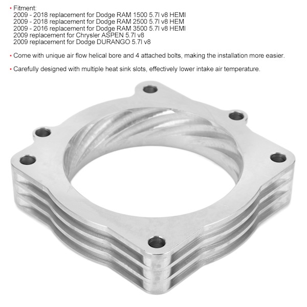 Gasspjeldhusavstand i aluminium, erstatning for Dodge RAM 1500 5.7l V8 HEMI 2009‑2018