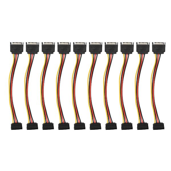 10-pack SATA-kablar 15-stift 90 graders hane till hona strömadapter för hårddiskar SDD optiska enheter