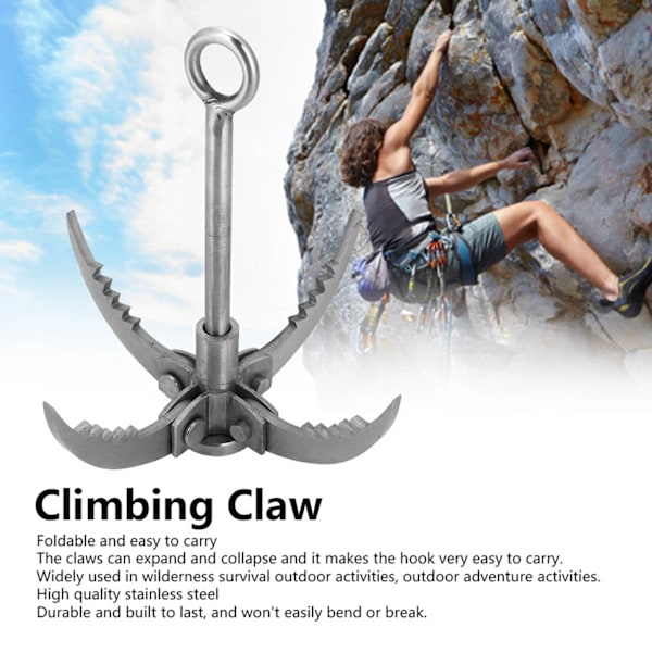 Explorer's Essential, Rostfri Grappling Hook, Multifunktionellt Räddningsverktyg, Kompakt Hopfällbar Gripkrok, Utomhustillbehör för Överlevnad, Hög Hållfasthet