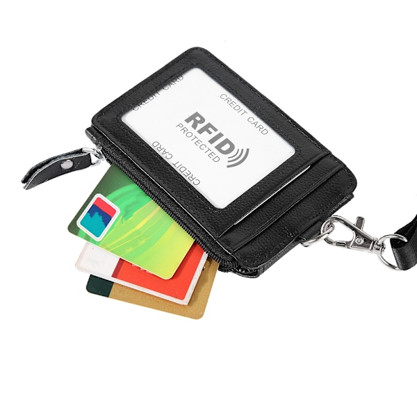 Korthållare RFID-blockerande ID-märkesplånbok i kohud med hårdvara vertikal snodd halsband