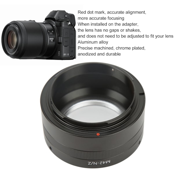 Adapterring i aluminiumlegering för M42-objektiv till Nikon Z-fattningsserie fullformatskamera