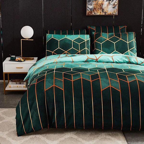 Smaragdgrön Påslakanset, Guldbladsdesign med Geometriskt Hexagon-tema, Mjukt och Bekvämt Mikrofiber för Året-runt-bruk, Enkel Maskintvätt