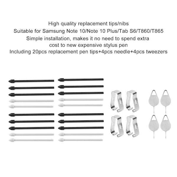 4Set Touch-erstatningsspisser Skrivepennspisser Deler for Samsung Note 10/Note 10 PlusSvart