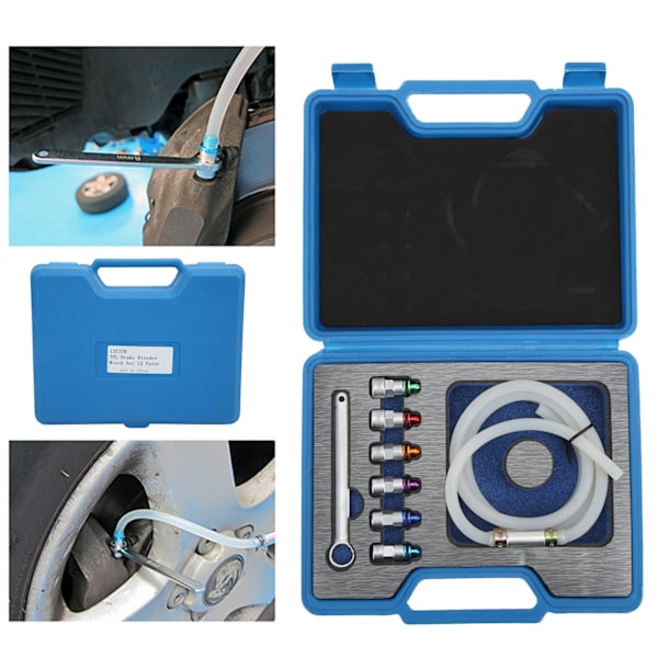 Bromsluftningsnyckel Kit Metall Gummi 7‑12mm 6 Adaptrar 1 Avtappningsslang Universal för Bil SUV Lätt Lastbil Motorcykel