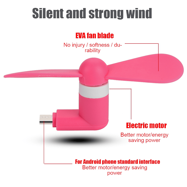 Bærbar håndholdt Micro USB liten vifte Ultra stille USB vifte for Android OTG smarttelefoner (Rose Red)