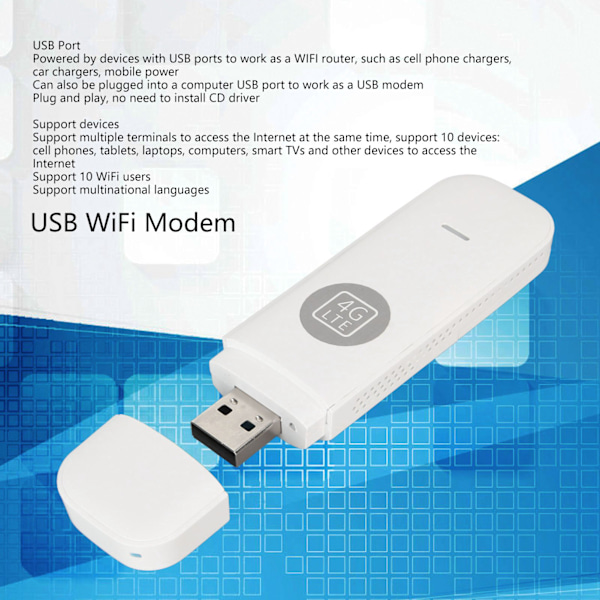 4G LTE USB WiFi Modem med SIM-kortslot Højhastighedslåst bærbar 4G Router Rejse Hotspot Verdensomspændende Universal Hvid