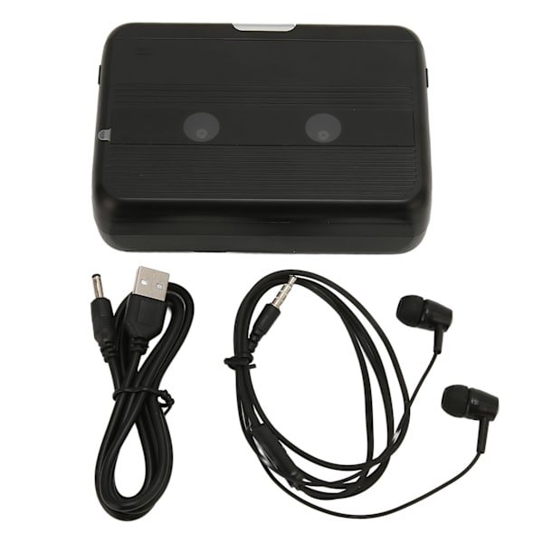 Bluetooth Kassettspiller Stereo Retro Auto Reverse Bærbar Trådløs FM Kassettspiller med Hodetelefon for Reise Svart