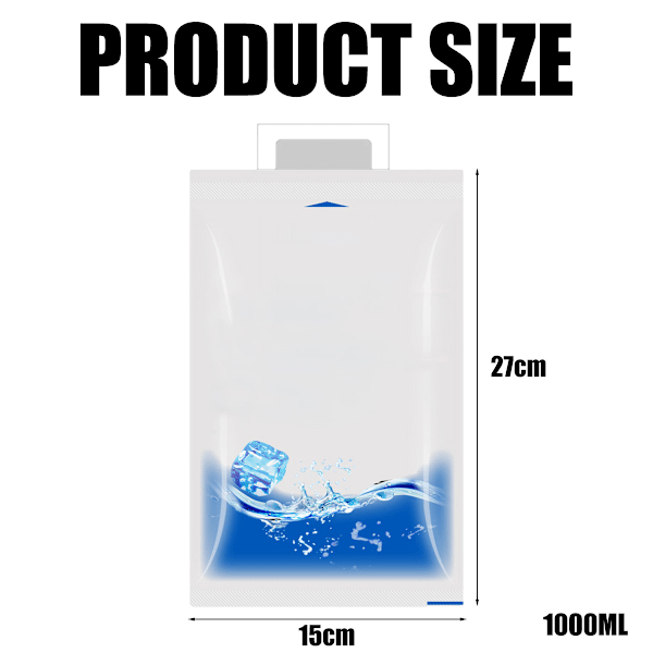 Ispose til isvand - genanvendelig gelpose til køling i hjemmet 1000 ml: 15 x 27 cm / 5,9 x 10,6 tommer