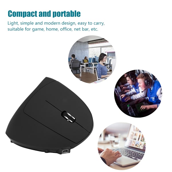 2,4 GHz optisk 1600 DPI trådløs ergonomisk vertikal PC/ bærbar spillmus oppladbar