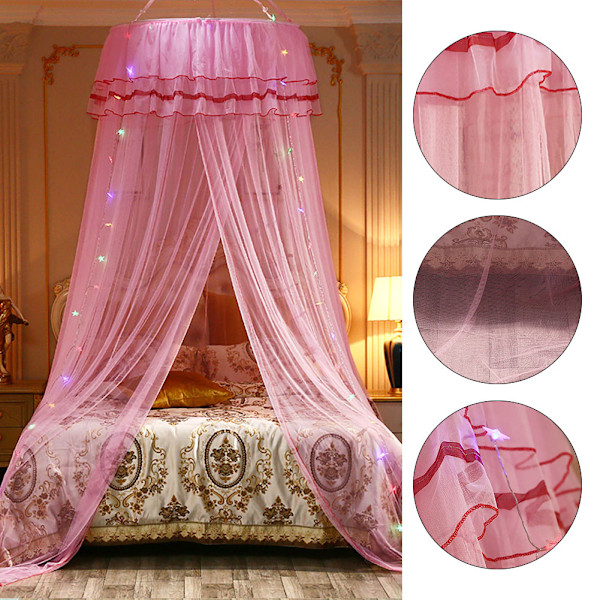 Rund baldakin prinsesse stil myggnett seng gardin netting (rosa)