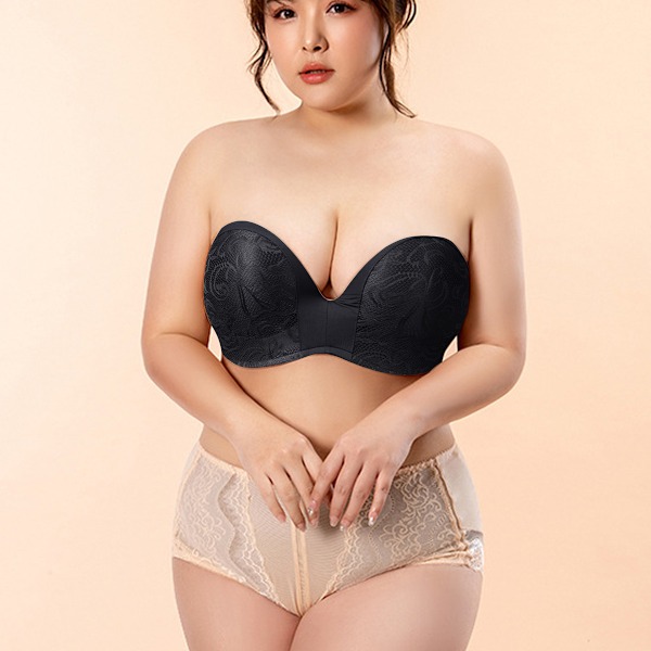 Halkfri axelbandslös push up-bh för kvinnor, osynliga omlott-bhar, sexig bustier-underkläder utan bygel 36D
