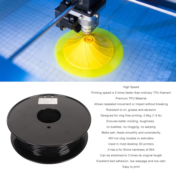 TPU Filament 1,75 mm 95A Fleksibel Højhastighed 8 kg 1,8 lb Clog Free 3D Printer Filament til de fleste FDM-printere
