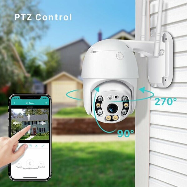Trådlös Utomhuskamera, 3MP HD Panorera Tilt Dome Övervakningskamera med AI Människodetektering, Smart Rörelsespårning, Vattentät & ONVIF