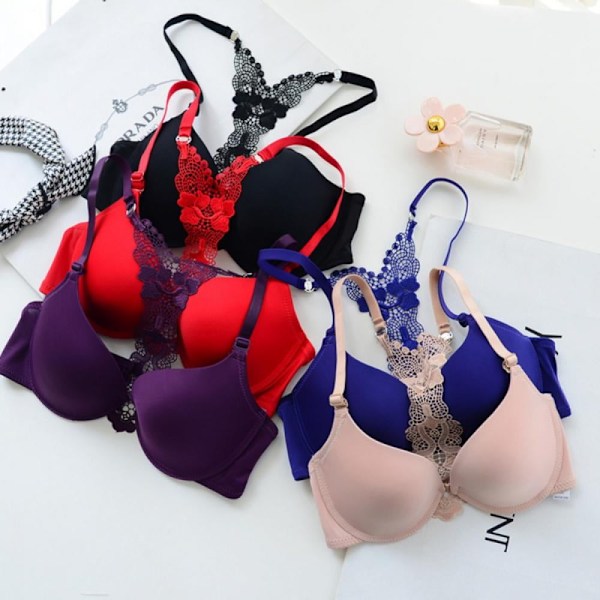 Dam Underwire Push Up BH Spets Pärla Racerback Frontknäppning BH 34B 36B 38B
