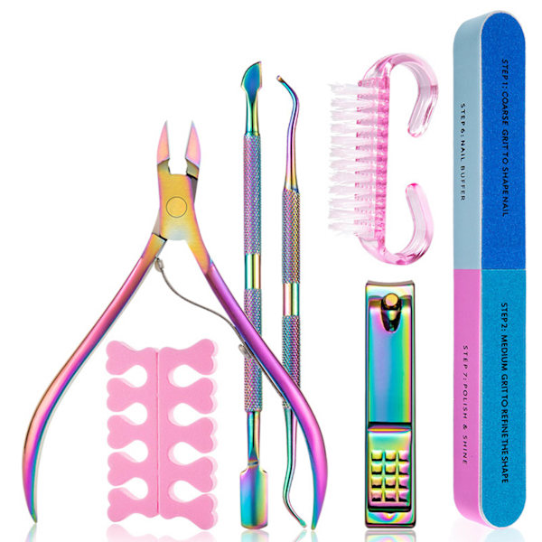 7 st Manikyrverktyg Kit Nagelverktyg Set Multifunktionella Professionella Rostfria Stål Nagelvård Verktyg