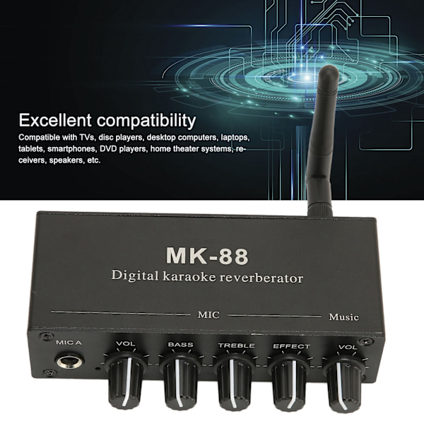 6,5 mm Karaoke Mixer Aluminiumlegering Dobbelt Mikrofonindgang Bærbar Digital Karaoke Reverberator til DJ Musik Scene KTV