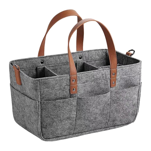 Filtväska Flera Fack Baby Blöjväskor Barnkammare Förvaringskorg Bärkorg För Resebruk Grå 33x15x18cm