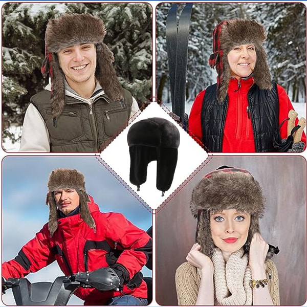 Vuxen vinterkomfort plysch rysk hatt vindtät helhattöra