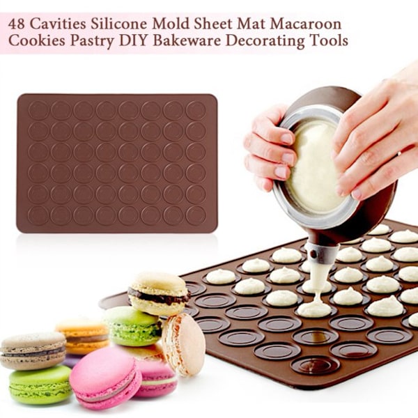 Gourmetkockens Bakmattor i Silikon för Macarons, Perfekta för Hantverksmässiga Macarons, Chokladfärg, Livsmedelsgodkänd Silikon, Flexibel Non-Stick, Ugnssäker, För