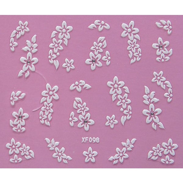Vit Blommor Nageldekorationer Självhäftande Stickers 10 Ark