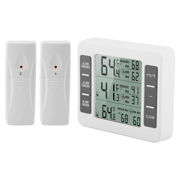 Trådløs digitalt hørbart alarm køleskabs termometer med 2 stk sensor min/maks display