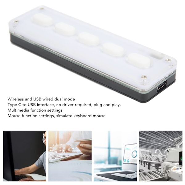 Bluetooth USB Mini 5-tangenters tangentbord Enhandsmekaniskt spelande tangentbord Multifunktion Vit för PC Dator Skrivbord