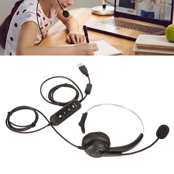 USB Business Headset Støjreduktion Enkeltsidet Øretelefon Understøtter Opkald Højttaler Volumenjustering Mikrofon Lydløs