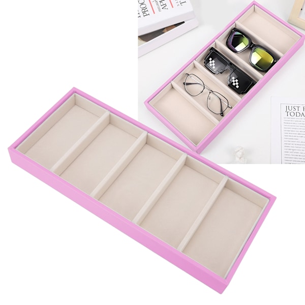 5 Gitter Brilleetui Multifunktion Pladsbesparende 5 Slot Solbriller Holder Opbevaringsboks Pink