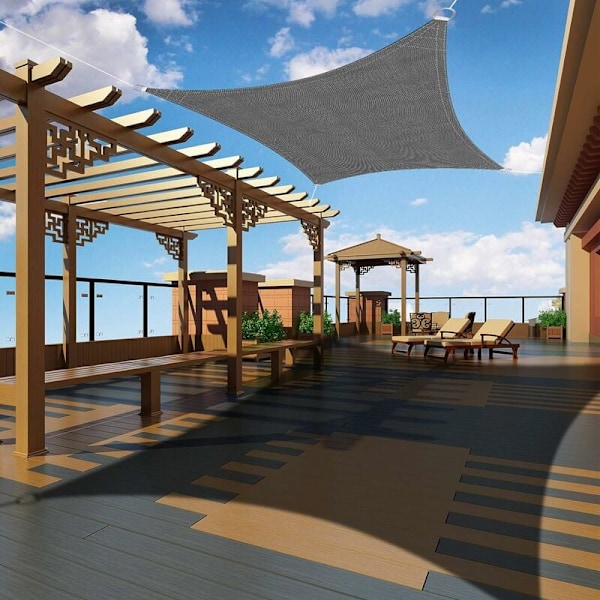 Rektangulær skygge sejl 2x3m grå, vandtæt markise UV-beskyttelse til have terrasse udendørs terrasse swimmingpool med gratis reb
