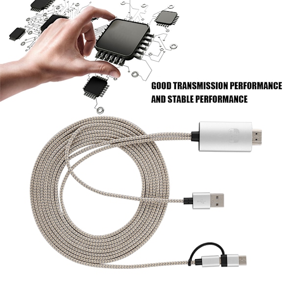 TypE C och Micro Dual Interface Universal HDMI-telefon till TV-synkroniseringsskärmkabel för Android IOS