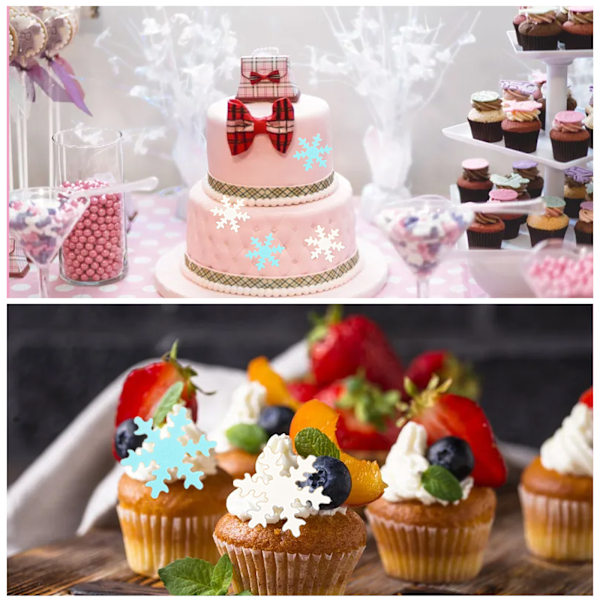 Förtrollande Snöflinga Tårtdekorationer, Vintertema Tårtdekoration, Vita Ätbara Cupcake-Snöflingor, Hållbar Ätbar Dekor för Ditt Vinterland