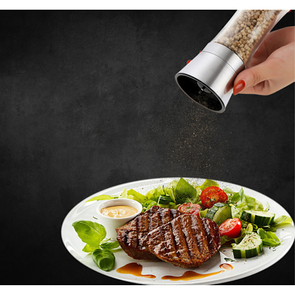 Icke-korrosiva keramiska blad, salt- och pepparkvarnset i rostfritt stål, lätt justerbar keramisk kvarn för anpassningsbar grovlek, perfekt för