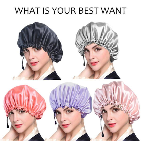 Justerbar dusjhette Gjenbrukbar dusjhette for kvinner Silky Satin Dobbelt lag Bade dusjhette