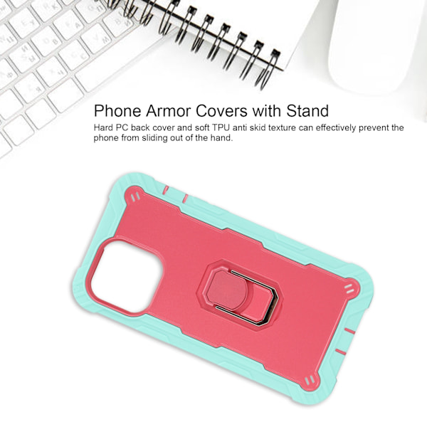Reptålig pansarskydd med stativ för iPhone 13 Pro Max mobiltelefoner Armor Protect Case (grön pulver)