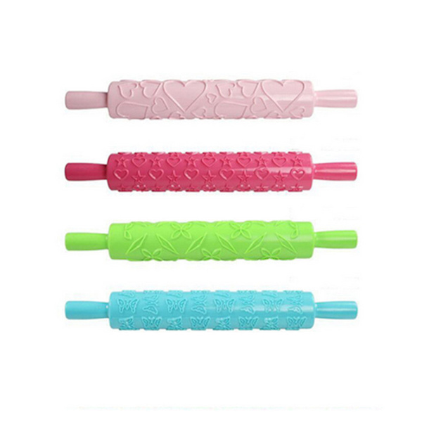 Rullande stift av plast med non-stick-beläggning för fondant, bärbar präglad kavel, verktyg för dekoration av fondant, bakverk och tårtor