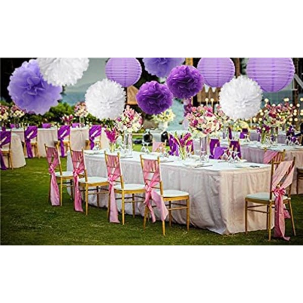 16 st pappersblommor Pom Poms Blandade papperslyktor Hantverksset för lavendel lila tema födelsedagsfestdekoration Baby showerdekoration Brud